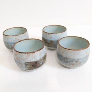 Set of 4 Ceramic Blue Sake Cups Japan Natural Drinkware Sushi Spring Design Set